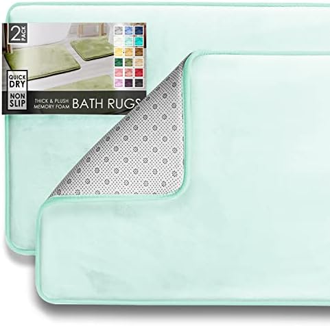 Clara Clark 2 Piece Bathroom Rugs Bath Mat Set, Velvet Memory Foam Bath Mats for Bathroom - Non-Slip, PVC Backing Bath Rugs, Washable - Dries Quickly, Aqua - Image 3