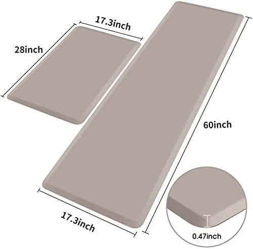 HappyTrends Kitchen Mat,17.3"x28"+17.3"x60" Khaki, Cushioned Comfort - Image 2