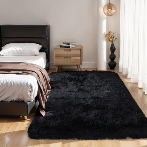 6x9 Thick Black Shag Rug for Bedroom, Soft Plush Fluffy Carpet - Image 6