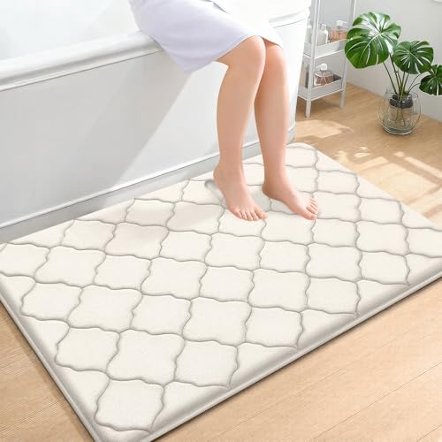 OLANLY Memory Foam Bath Mat Rug 47x32, Ultra Soft Bathroom Rugs, Ivory by OLANLY