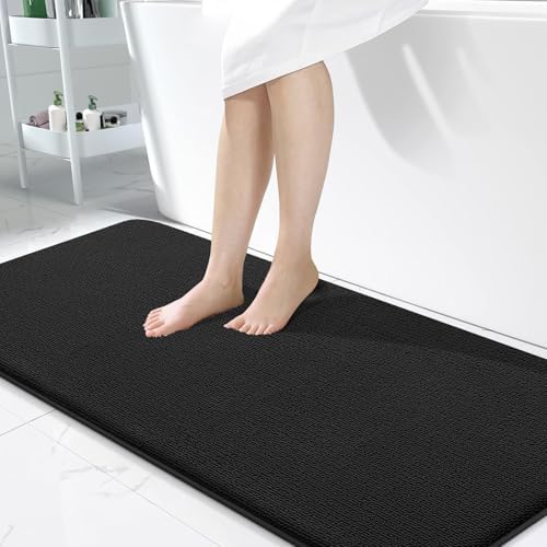 OLANLY Memory Foam Bathroom Runner Rugs 50x30, Absorbent Long Mat, Black by OLANLY