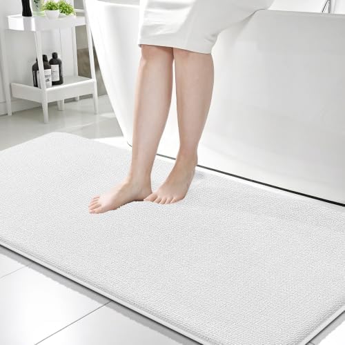 OLANLY Memory Foam Bathroom Runner Rugs 59x24, Absorbent Long Mat, White by OLANLY