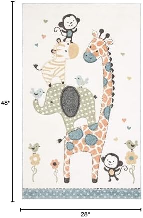 SAFAVIEH Carousel Kids Collection Accent Rug - 2'3" x 4', Ivory, Animal Design, Non-Shedding & Easy Care, Ideal for High Traffic Areas for Boys & Girls in Playroom, Nursery, Bedroom (CRK120A) - Image 2