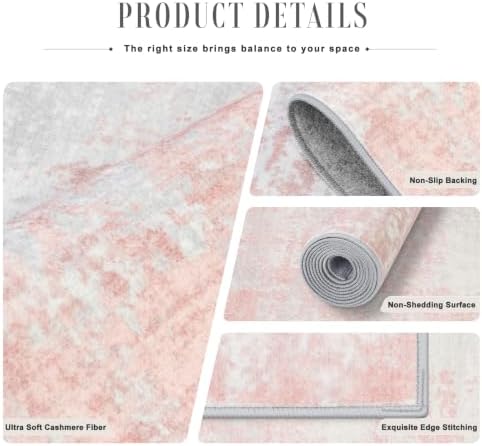 Area Rug Living Room: 4x6 Modern Washable Soft Carpet Pink White - Image 6