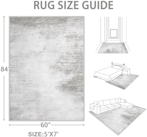 Area Rugs 5x7 Living Room: Washable Rug Modern Abstract Rugs Soft Non Slip Neutral Rug Stain Resistant Indoor Carpet for Bedroom Kitchen Dining Room Nursery Home Office Rugs(Grey,5'x7') - Image 2