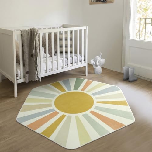 Sun 4'x 4'7" Kids Rug, Washable Hexagon Reading Corner Rug for Playroom - Image 6
