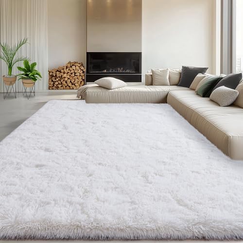 9x12 Fluffy White Rug for Bedroom Living Room Washable Non-Slip by WISHTREE