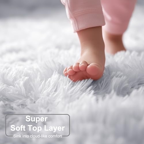 Amdrebio White Fuzzy Round Area Rug 5Ft for Bedroom Living Room Nursery - Image 4