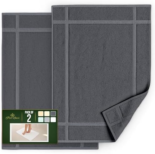 Pearl Linens 2 Pack Cotton Bath Mats for Bathroom, 20" X 30", Dark Grey - Image 3