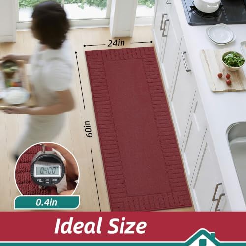 BEQHAUSE Kitchen Rugs 24"x60", Non Slip Washable Kitchen Mat, Burgundy Red - Image 2