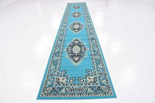 Unique Loom Reza Collection Traditional Persian Style Area Rug, 3 ft x 16 ft 5 in, Turquoise/Ivory - Image 5