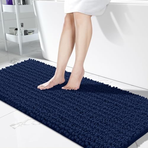 Yimobra Bathroom Runner Rug 60x24 Inch - Extra Long Non Slip Chenille Bath Mat, Soft & Absorbent, Machine Washable Shaggy Hallway Carpet for Vanity Tub Shower, Navy Blue Home Decor Accessories by Yimobra