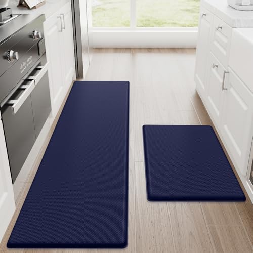 StepRite Kitchen Mats for Floor, 2-Piece Anti-Fatigue Kitchen Rugs, Blue by Bringcushiontoyourlife