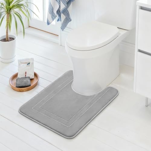 Cupic Cupid Super Soft Memory Foam Bath Mat, Grey Bathroom Toilet Rugs U Shaped, Non Slip Bath Mats for Bathroom Floor, Machine Washable Rugs for Toilet, Quick Dry Bath Carpet, U-Shaped 24" x 20" by CupicCupid