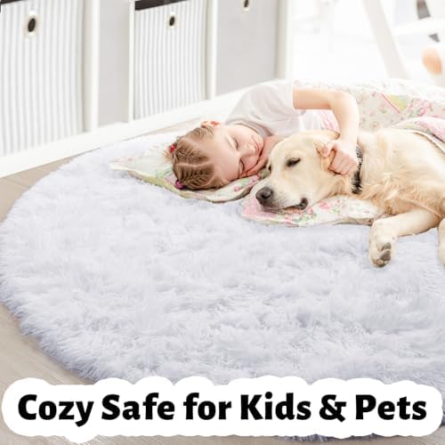 Amdrebio White Fuzzy Round Area Rug 5Ft for Bedroom Living Room Nursery - Image 2