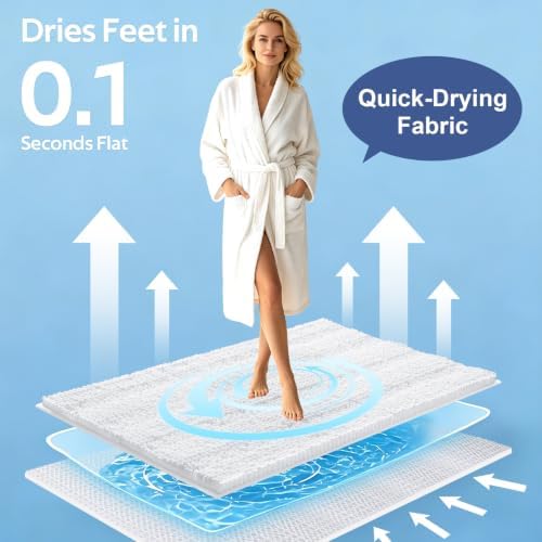 ACCUMTEK Striped White Bathroom Rug Set 3 Pieces Ultra Soft, Non Slip Chenille Toilet Mat, Absorbent Plush Shaggy Bath Mats for Bathroom, Bedroom, Kitchen, Ivory - Image 3