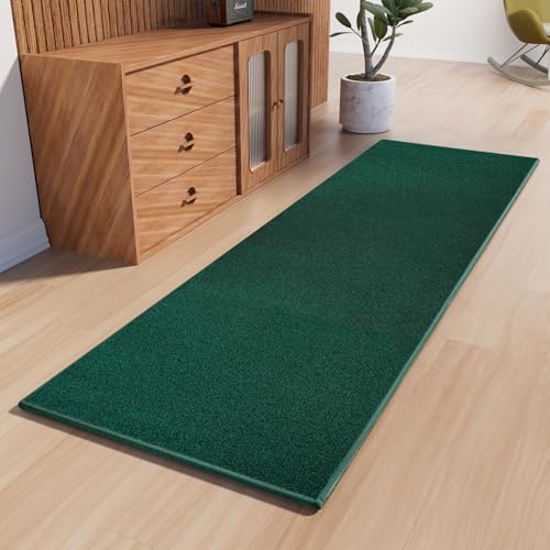 Runner Rug with Non Slip Rubber Backing 2' * 8', Washable Soft Floor Carpet for Kitchen, Hallway, Entryway Indoor, Bedroom, Laundry, Low Pile Area Rugs, Solid Color with Pointillism Style, Green by AREDO