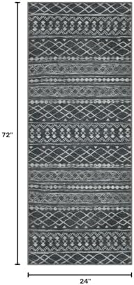 KUTA 2x6 Washable Runner Rug Dark Grey Beige Moroccan Boho Rug Runner - Image 2
