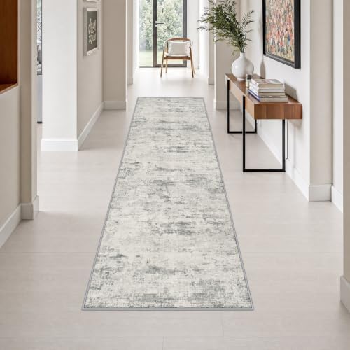 2.6x10 Washable Runner Rug:Modern Abstract Indoor Soft Carpet Gray by FXRHLP