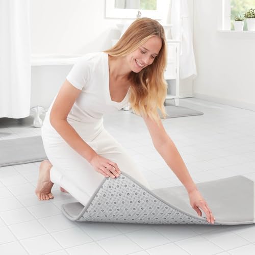 Memory Foam Bath Mat Non Slip Absorbent Super Cozy Velvet Bathroom Rug Carpet (60 inches X 24 inches, Silver) - Image 2