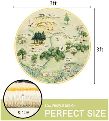 Estmy Washable Vintage Woodland Rug, 3ft Cute Fun Nursery Rugs for Girls Boys Neutral, Soft Stain Resistant Hundred Acre Wood Map Carpet, Cartoon Retro Kids Play Roud Rug Circle Infant Playmat - Image 2