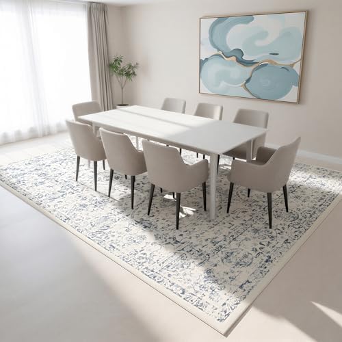 8x10 Boho Washable Area Rug for Living Room,Bedroom,Dining Room-White Blue - Image 7