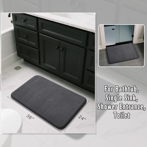 Yimobra Large Bath Mat 36"x24", Super Soft Quick Dry Memory Foam Bathroom Rug, Water Absorbent, Non Slip Backing Machine Washable for Tub Shower, Thick Comfort Support, Dark Gray - Image 2