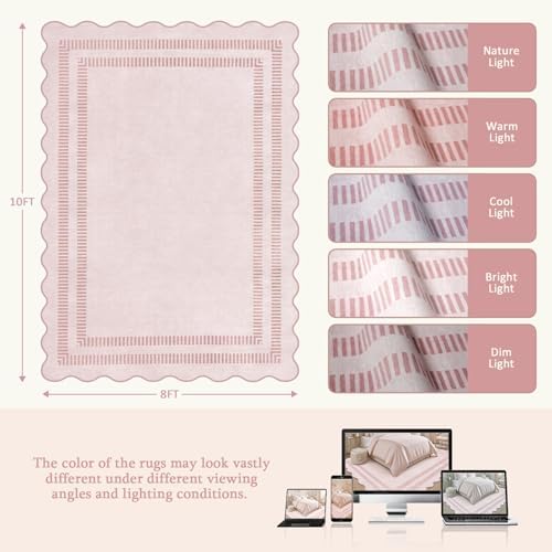 Pink Rugs for Living Room 8x10, Solid Machine Washable Area Rugs for Bedroom Girls, Non Slip Ultra-Thin Low-Pile Carpet for Playroom Nursery Kids Room - Image 2