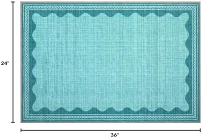 GarveeHome Scalloped Teal Door Mat Indoor Rugs for Entryway Small Rug 2x3 Washable Non-Slip TPE Backing Modern Minimalism Soft Low-Pile Throw Carpet for Bedroom Kitchen Bathroom - Image 2