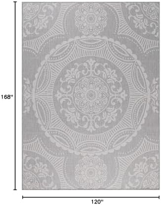 LuuL Home Medallion Outdoor Rug 10x14 Washable Outside Carpet for Indoor Patio Porch Waterproof Easy Cleaning Non Shedding Area Rugs Gray 10 x 14 - Image 2