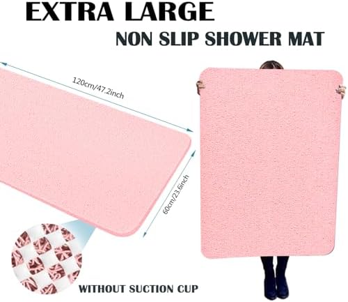 godehone Shower Mats Non Slip Without Suction Cups, PVC Loofah Bathroom Mats, Loofah Mats for Shower and Bathroom, Quick Drying, 23.6× 47.2 Inch, Pink - Image 2