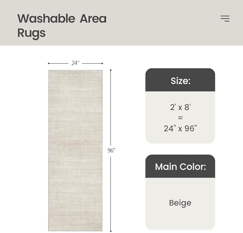 Valenrug 2x8 Runner Rug Non Slip, Washable Rug Runners for Hallways, Beige - Image 2