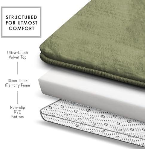 Clara Clark 2 Piece Bathroom Rugs, Velvet Memory Foam Bath Mat Set, Non-Slip Bath Rugs, Machine Wash, Dries Quickly, Ultra Soft Plush Bath Mats for Bathroom, 20 x 32 + Contour, Sage Green - Image 5