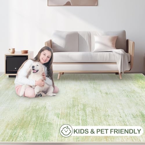 Area Rugs 5x7 Living Room: Washable Rug Modern Abstract Rugs Soft Non Slip Neutral Rug Stain Resistant Indoor Carpet for Bedroom Kitchen Dining Room Nursery Home Office Rugs(Green,5'x7') - Image 5