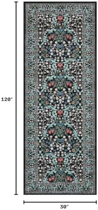 GarveeHome Floral Hallway Runner Rug Non-Slip, 2.5x10 Washable Rugs Ultra-Thin Soft Rug for Hallways, Kitchen Mat Stain Resistant Carpet for Entryway Bathroom, Black - Image 2
