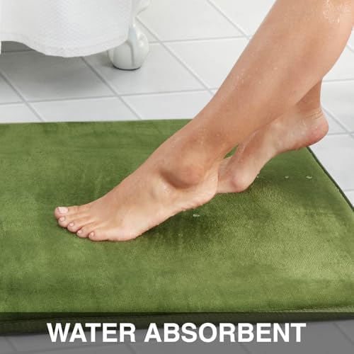 Memory Foam Bath Mat Non Slip Absorbent Super Cozy Velvet Bathroom Rug Carpet (22 inches X 42 inches, Green) - Image 3
