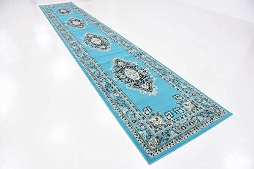 Unique Loom Reza Collection Traditional Persian Style Area Rug, 3 ft x 16 ft 5 in, Turquoise/Ivory - Image 4