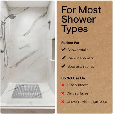 GORILLA GRIP Square Shower Stall Mat, Bathtub Floor Mat, 21x21 Gray - Image 6