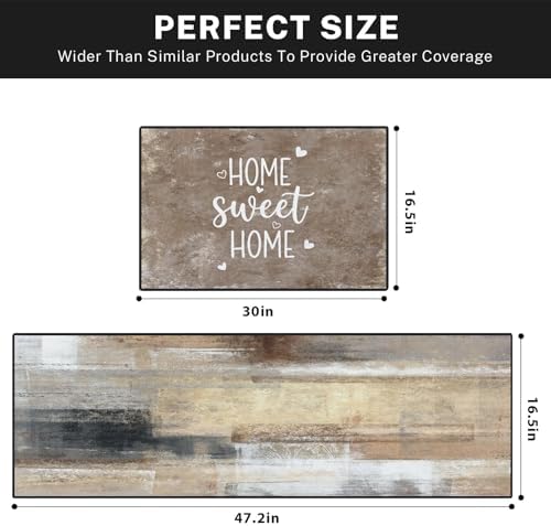 Kitchen Rugs Set of 2 Non Slip WashableFarmhouse Rustic Abstract - Image 3