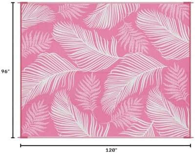 Pauwer Waterproof Outdoor Rug 8x10, Plastic Straw Patio Rug, Leaf Pink - Image 2