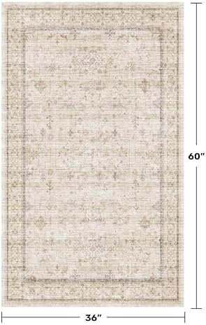 Washable Cream Farmhouse Bathroom Rug, 3x5 Non Slip Area Rugs for Kitchen, Bedroom, Laundry Room, Entryway, Soft Low Pile Neutral Light Beige Décor - Image 2