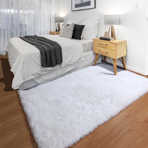 White Rugs for Kids Bedroom Preppy Dorm, 3x5 Fluffy Bedside Soft Area Rug - Image 4