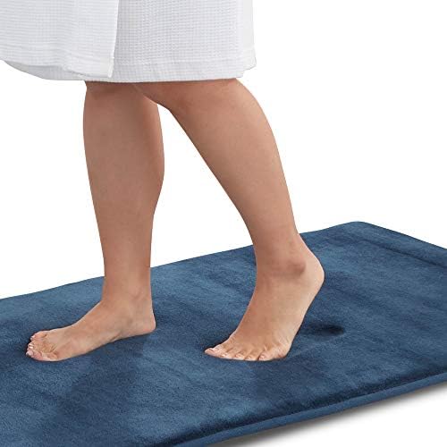 Memory Foam Bath Mat Non Slip Absorbent Super Cozy Velvet Bathroom Rug Carpet (20 inches X 32 inches, Navy) by Genteele