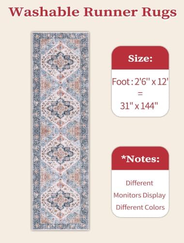SERISSA 2'6"x12' Washable Non Slip Boho Runner Rug for Hallway，Blue Orange - Image 6