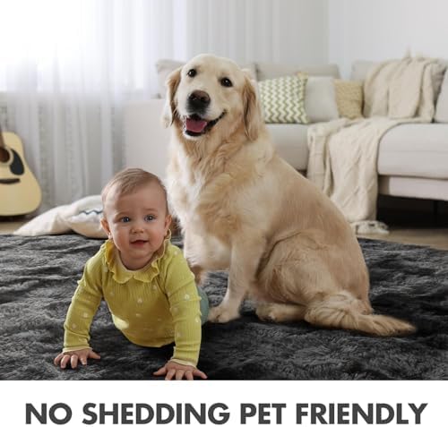 7x10 Ft Extra Large Shag Rugs for Living Room, Tie Dyed Ultra Soft Fluffy Furry Area Rugs for Bedroom Indoor Floor, Aesthetic Carpet for Kids Home Decor (Dark Grey) - Image 6