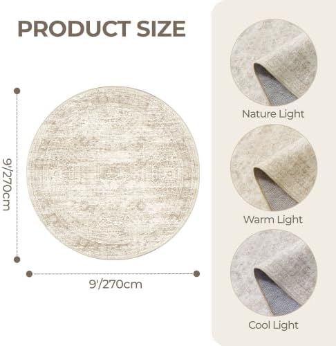 9ft Round Rug,Large Circle Rug for Dining Room Table,Beige - Image 2
