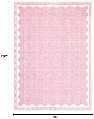 GarveeHome Scalloped Washable 8x10 Rugs for Living Room Non-Slip Solid Pink Modern Minimalism 8 x 10 Rug Low-Pile Carpet for Bedroom Dining Nursery Mat with Rubber Back - Image 2