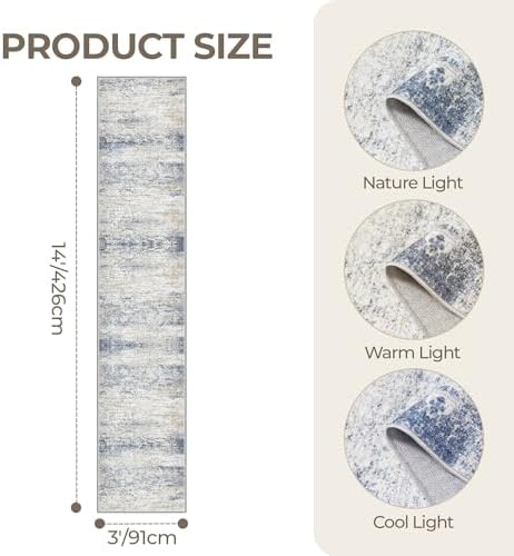 3x14 Runner Rug Non Slip,Washable Hallway Runner Rug,Blue - Image 2
