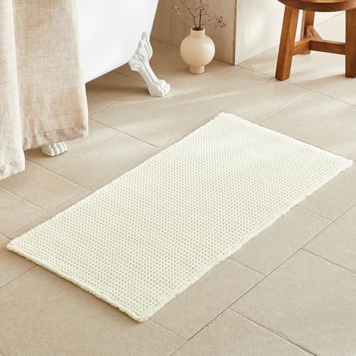 TYUU Cream White Waffle Bath Mat, Boho Bathroom Rugs Non Slip, 48x24 by TYUU