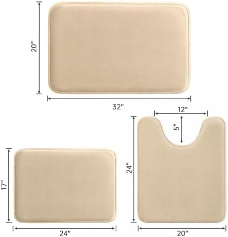 HUXMEYSON 3-Piece Memory Foam Bathroom Rug Set, Light Coffee - Image 2